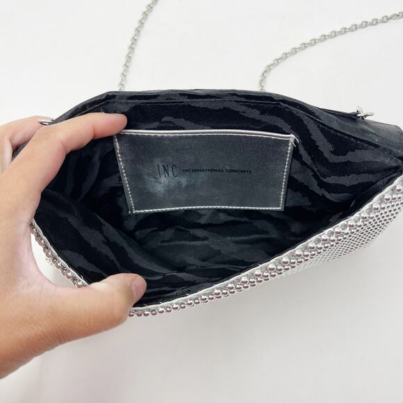 INC International Concepts Silver Gray Prudence Shiny Mesh Clutch Crossbody Bag - Picture 7 of 9